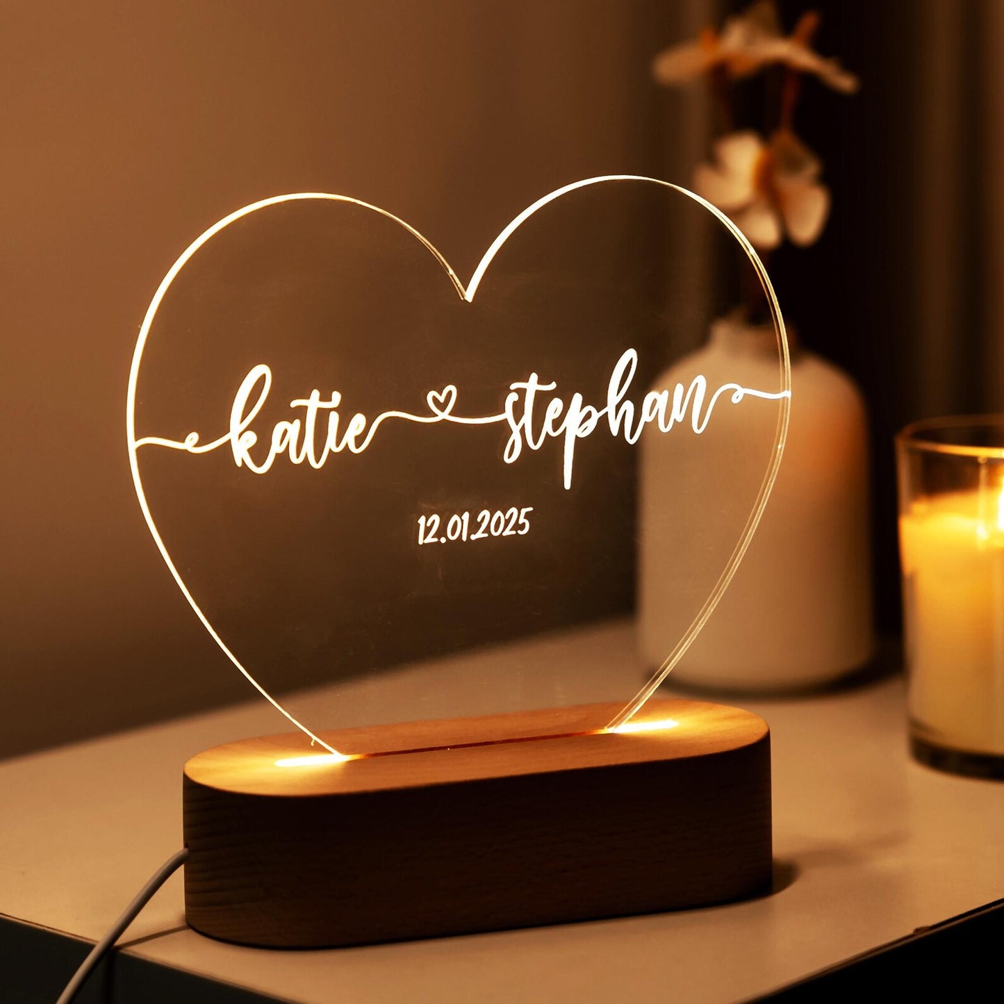Custom Heart Shaped Night Light