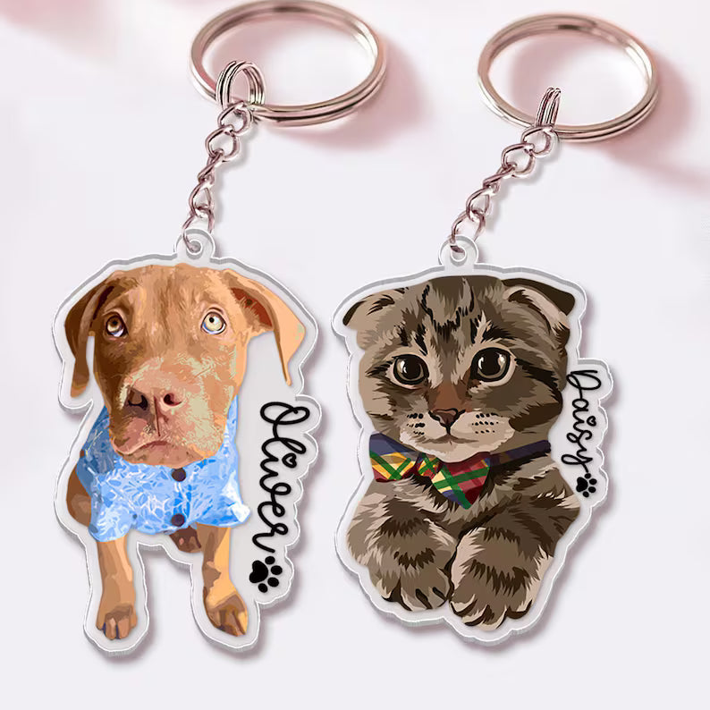 Modern Pet Portrait Keychain