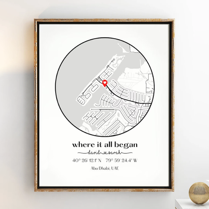 Custom Where it all began Couple Map Print